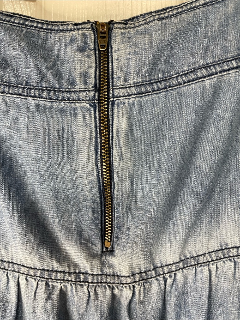 Sundance Light Blue Denim Tiered Western Cowgirl Bohemian Cotton Midi Skirt 8 - Picture 6 of 6